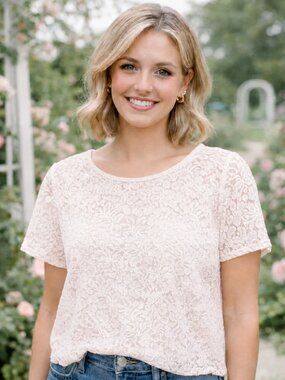 Old Navy Womens Sheer Floral Lace Top Size L Pink Coquette Romantic Soft Girl